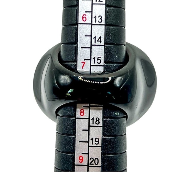 Deb Guyot Black Lucite Blister Iridescent Mother Of Pearl Ring Signed 7.5" - Picture 6 of 7